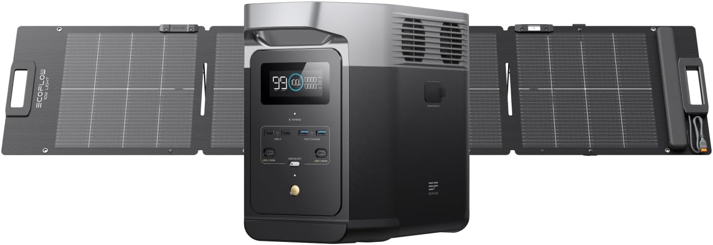 EF ECOFLOW EcoFlow DELTA tragbare Powerstation Stromgenerator, 110W, für Camping und Wohnmobile, für die Stromversorgung, Schwarz/Grau, verstellbar