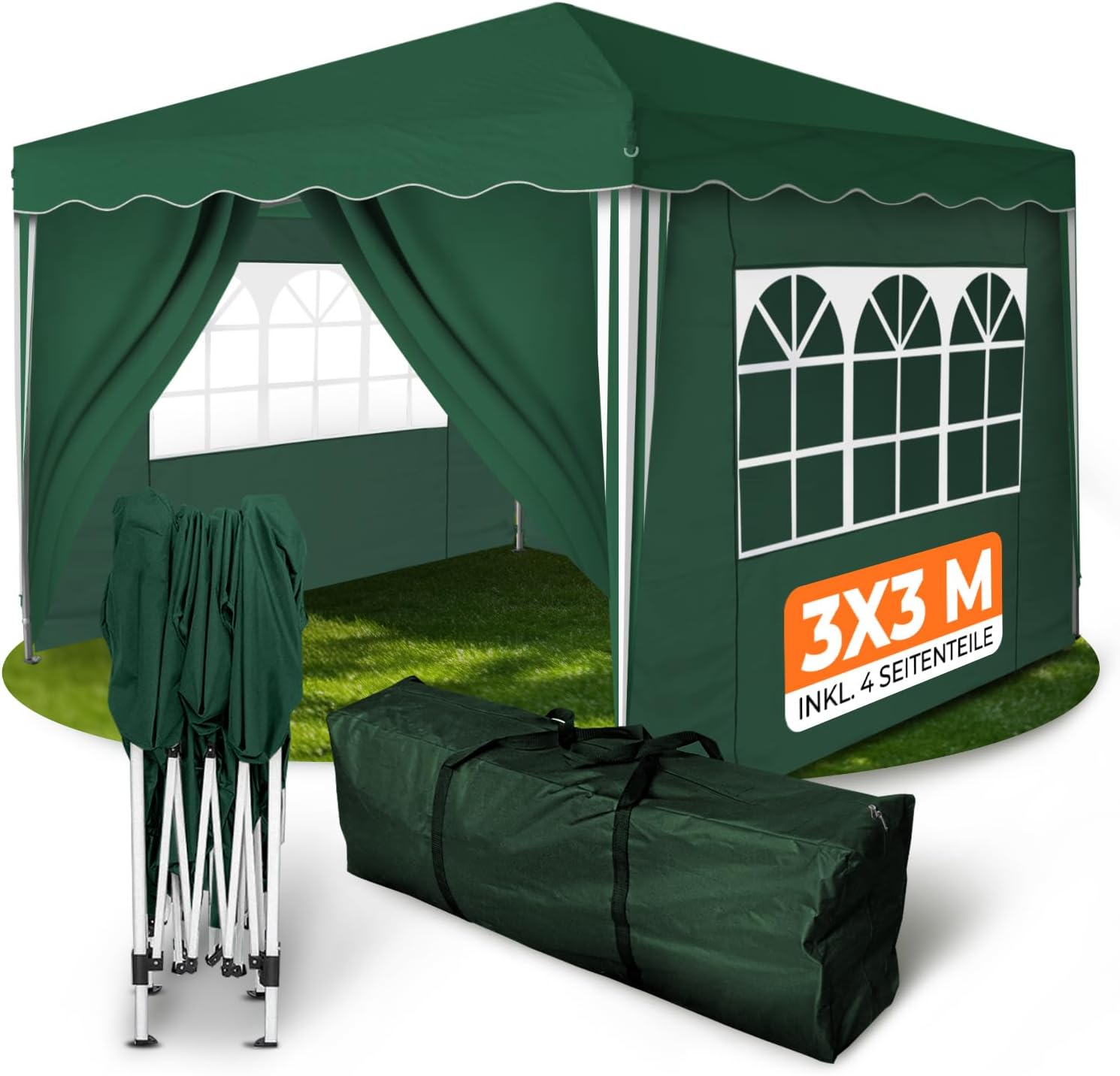 Kronenburg Faltpavillon wasserdicht Dachmaß 3 × 3 m UV Schutz 50+ Pavillon in Grün mit 4 Seitenteilen