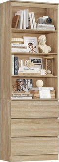 FirFurd 202 cm Bücherregal Bücherschrank mit 3 Schubladen 4 Fächern Hochschrank Wohnzimmerschrank mit verstellbaren Ablagen Vitrinenschrank für