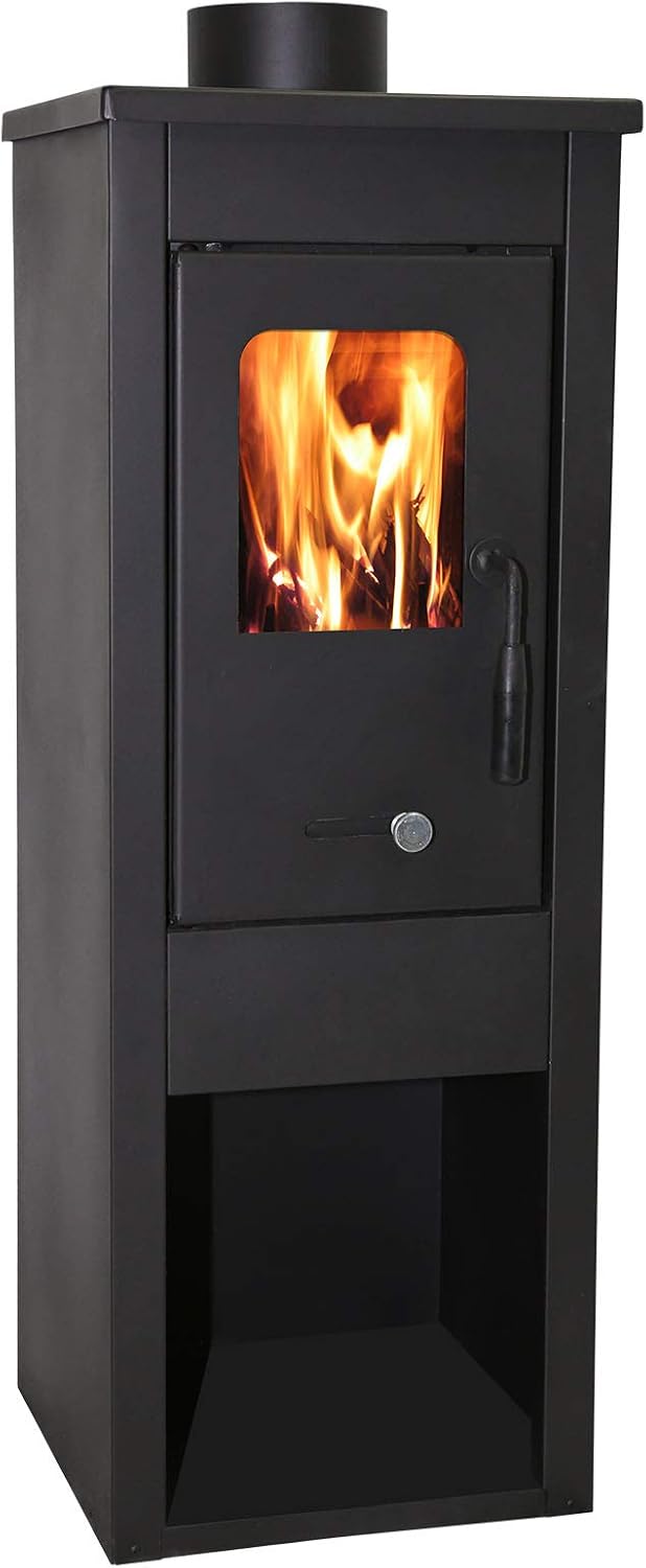 Milo srl Kamin 'ERA' Stahl Festbrennstoff-Heizung, 2 Jahre Garantie, für Holz und Kohle, 7 kW, 94 cm Höhe, Heizung für Zuhause SCHWARZES HERD