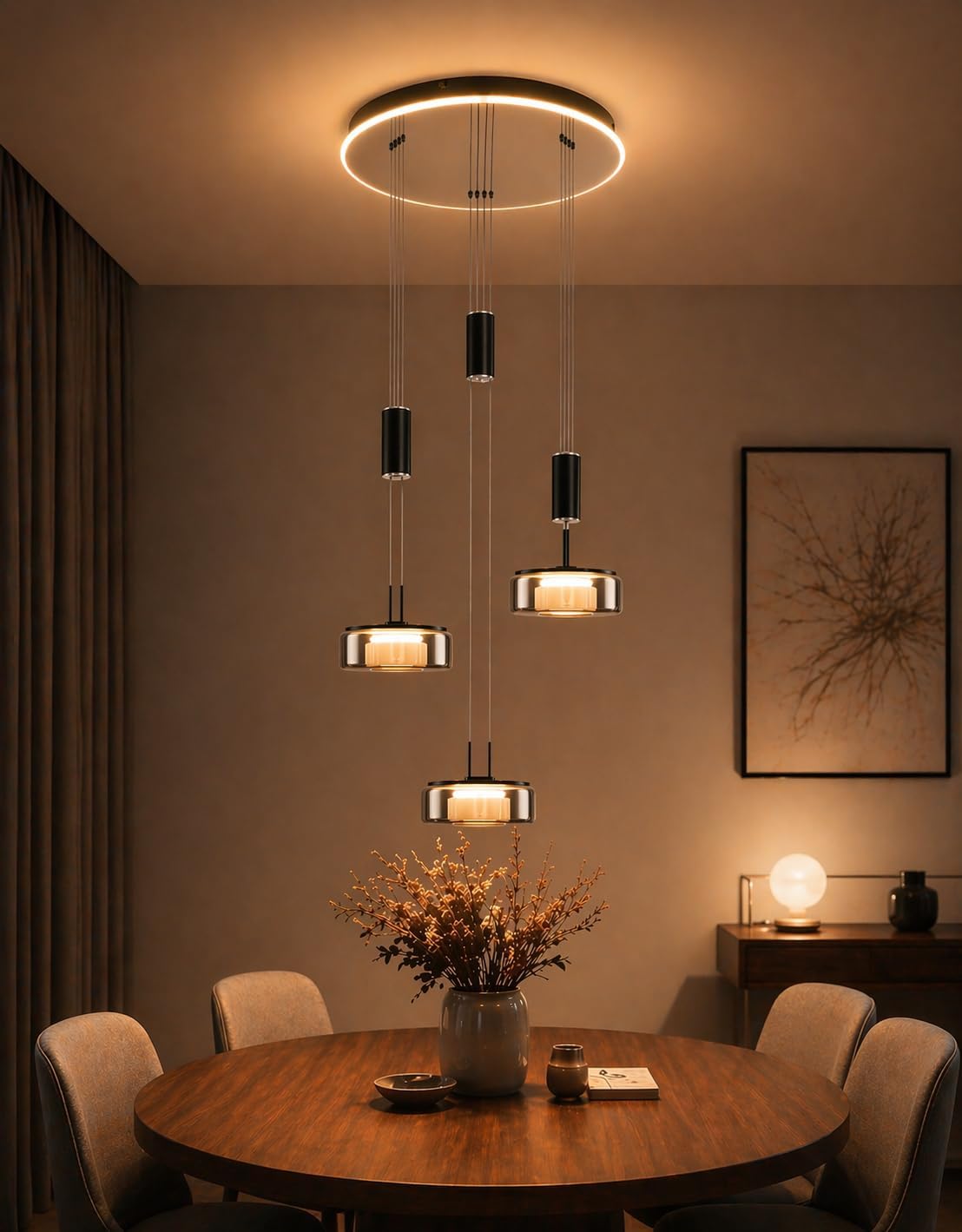 PIOUTNF Modern Pendelleuchte Glas, Hängelampe Esstisch, Hängelampe Esstisch mit 3 Flammig, Küchenlampe Hängend mit Fernbedienung, für Kücheninsel