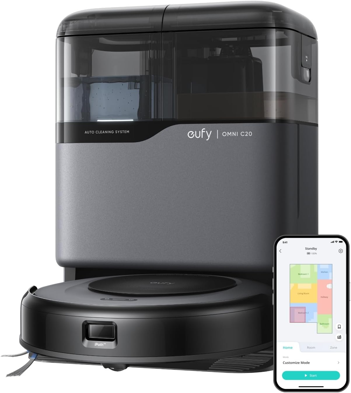 Eufy Saugroboter Omni C20 mit All-in-One-Station, 8,5 cm Ultraflaches Design, Auto-Entleerung, Auto-Wasch- und Trocknungsfunktion