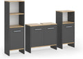 Vicco Badmöbel-Set Karli, 131.4 cm, Anthrazit/Goldkraft Eiche, Besteht aus Waschbeckenunterschrank, Spiegelschrank und Hochschrank