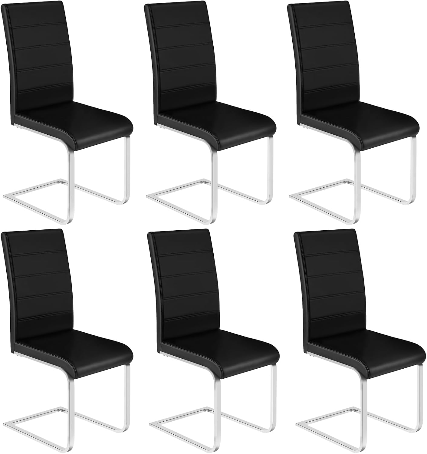 WOLTU Esszimmerstühle 6er Set, Schwarz, Schwingstuhl, Freischwinger Stuhl, Küchenstuhl, Polsterstuhl, Mit hoher Rückenlehne, BH378sz-6