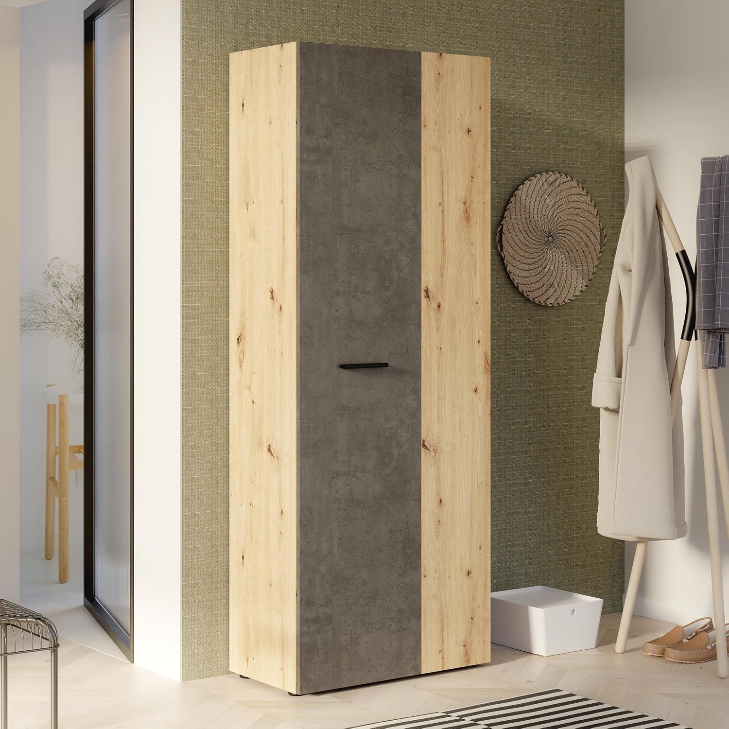 FORTE NET106 Schrank 70 180, 68,7 cm breit x 181,1 cm hoch x 36,5 cm tief, Mehrzweckschrank, Staubsaugerschrank, Abstellraum, Drehtürenschrank