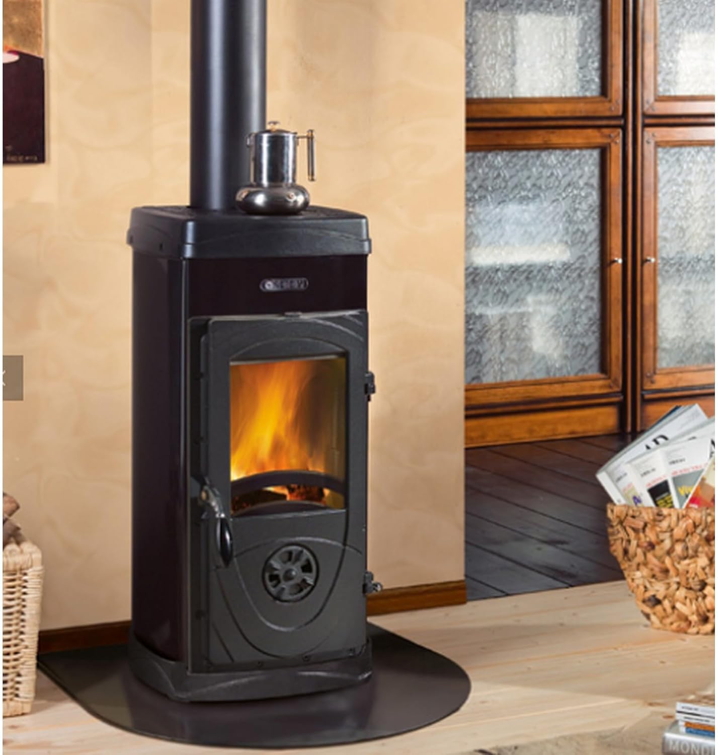 La Nordica Nordica Super Junior Panorama Holzofen Kaminöf, 5, 0 kW, Schwarz, Stahl