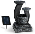 Blumfeldt Fantaghiro Zierbrunnen mit Wasserspiel, 3 W Solarpanel, Unabhängig vom Stromnetz Dank Akku, Schwarz, 3 Ebenen, Integrierte Beleuchtung