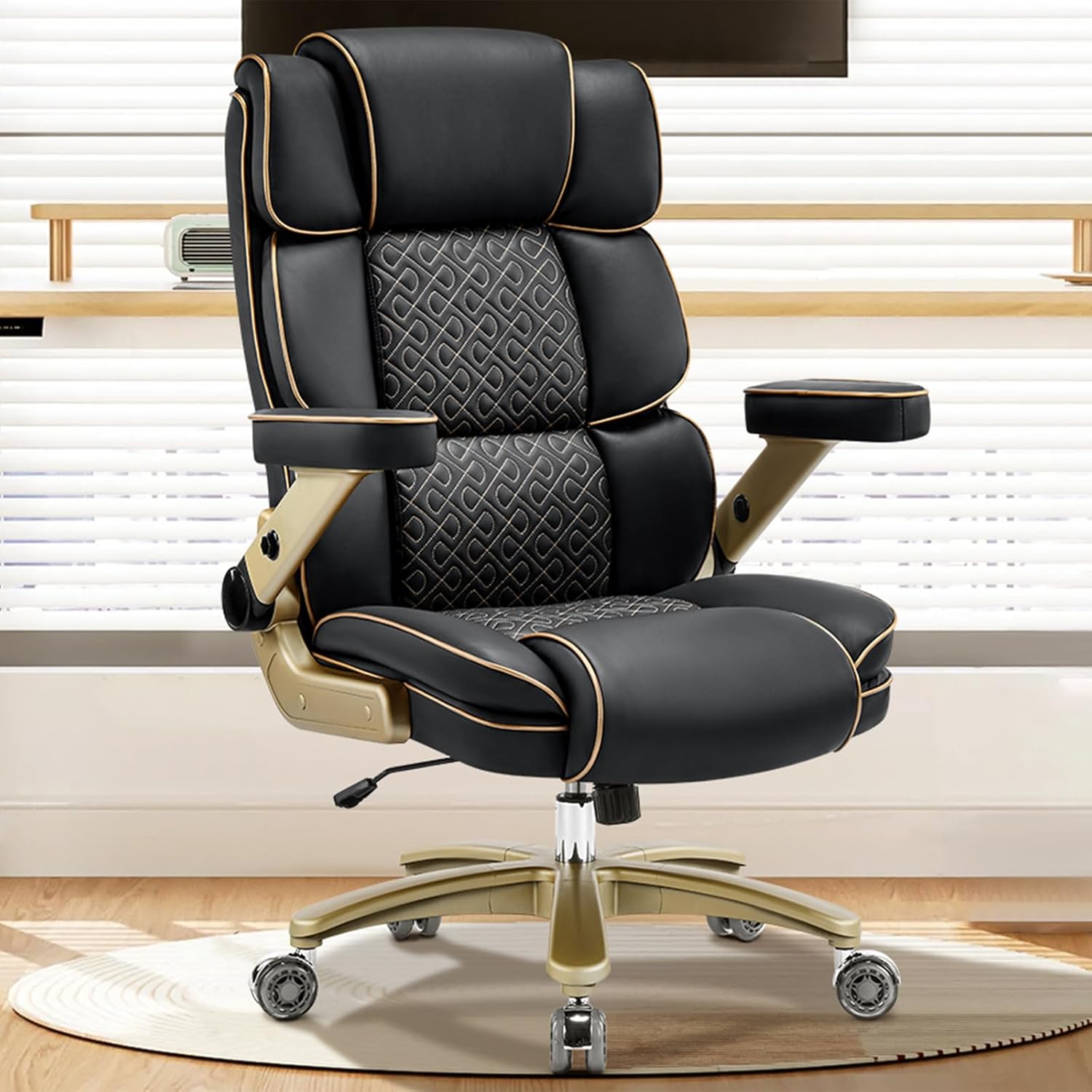 Hellove Bürostuhl extra groß , 5D Armlehnen, 230 kg, Ergonomischer Chefsessel aus Leder mit Komfortsitz, Großer Drehstuhl für Home Büro, Hoher Rücken