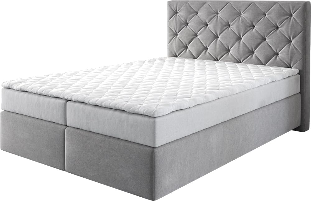 DELIFE Boxspringbett Dream-Great Mikrofaser Grau 140 × 200 cm mit Matratze und Topper