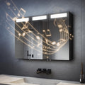 SVNR 90 × 65 cm Spiegelschrank mit LED-Beleuchtung fürs Badezimmer, 3-Türiger badspiegelschrank Beleuchtung mit Bluetooth, Touch-Schalter, Mattschwarz