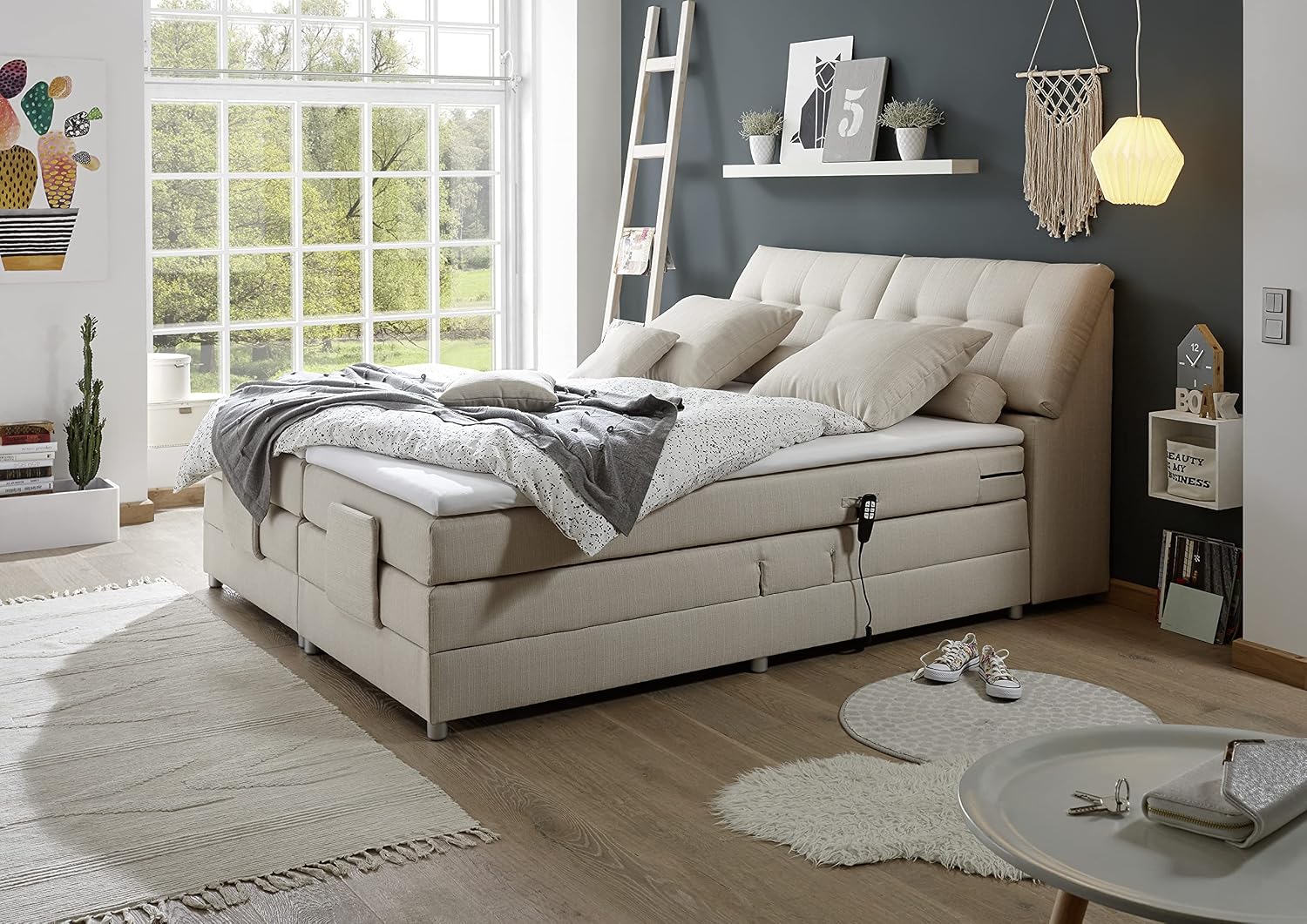 Stella Trading Boxspringbett CARPINO , 180 × 110 × 234 cm (B/H/T), Creme, verstellbar