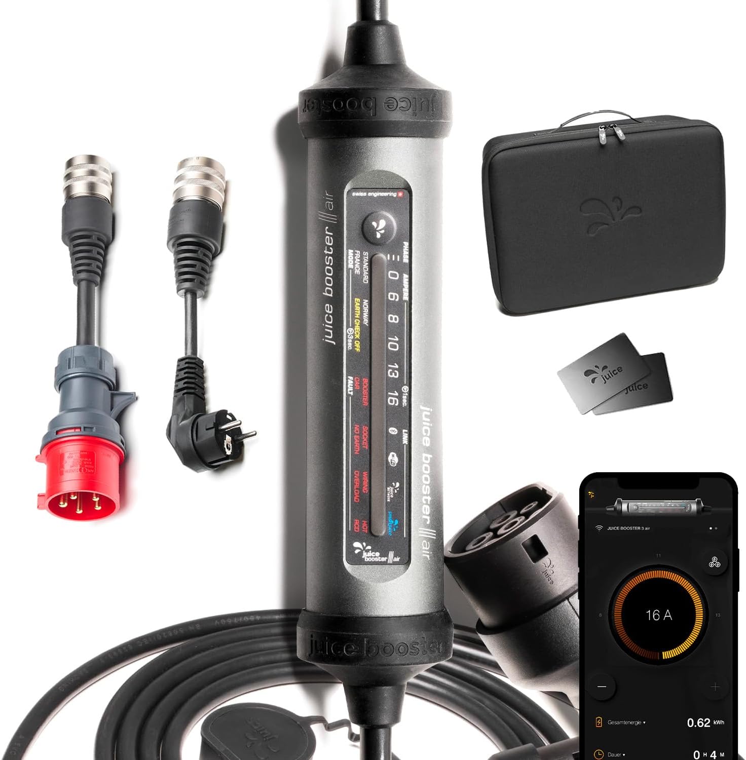 smart Juice Juice Booster Ladestation, Wallbox 11 kW mit App & Stromzähler, Typ 2 Ladekabel, App-Steuerung, App-/WLAN-Steuerung, Made in Germany