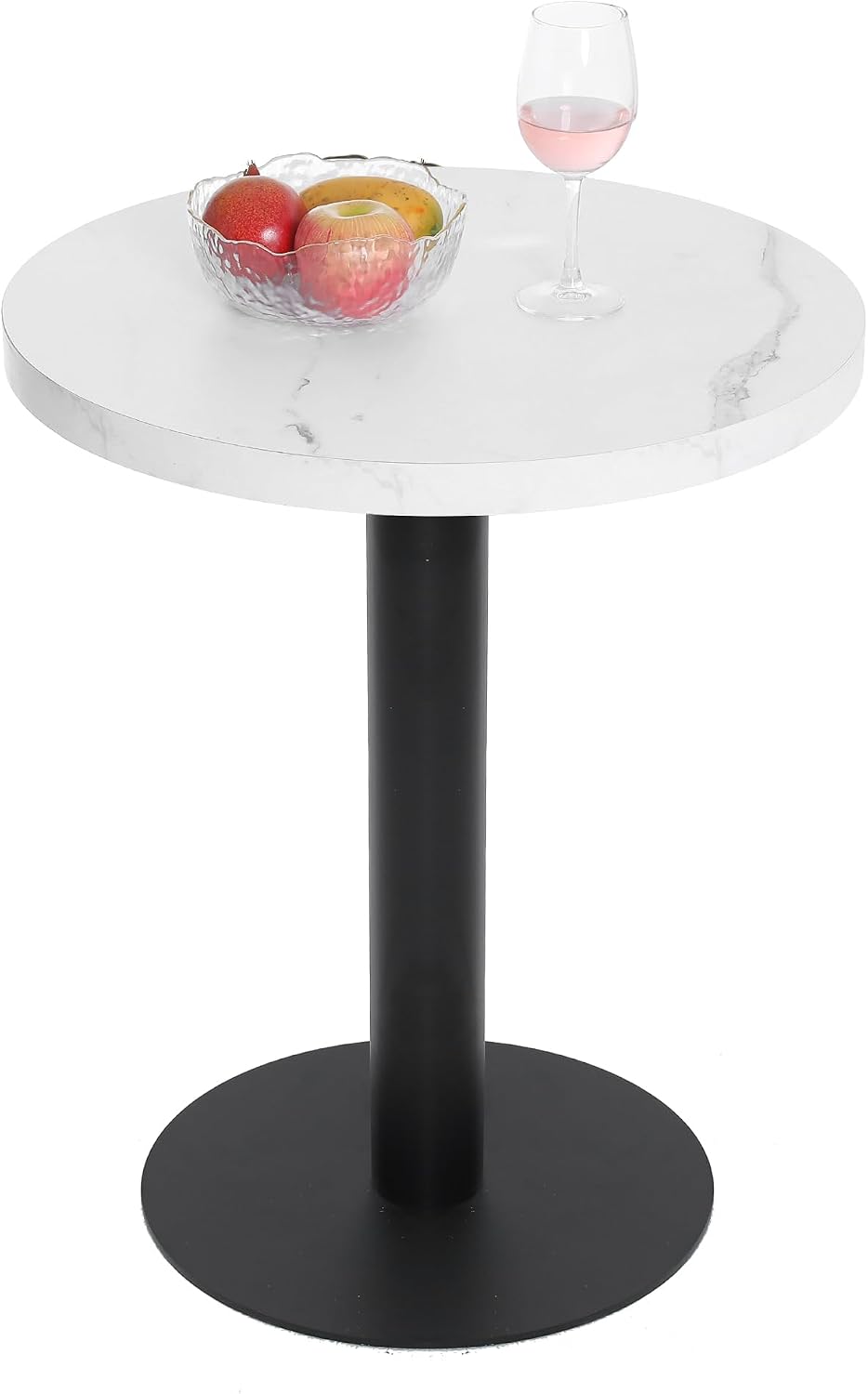 Mingone Esstisch Klein Rund Küchentisch 60 cm Esszimmertisch mit Marmor Tischplatte Runder Tisch mit Metallbein für Wohnzimmer Balkon Esszimmer, Weiß