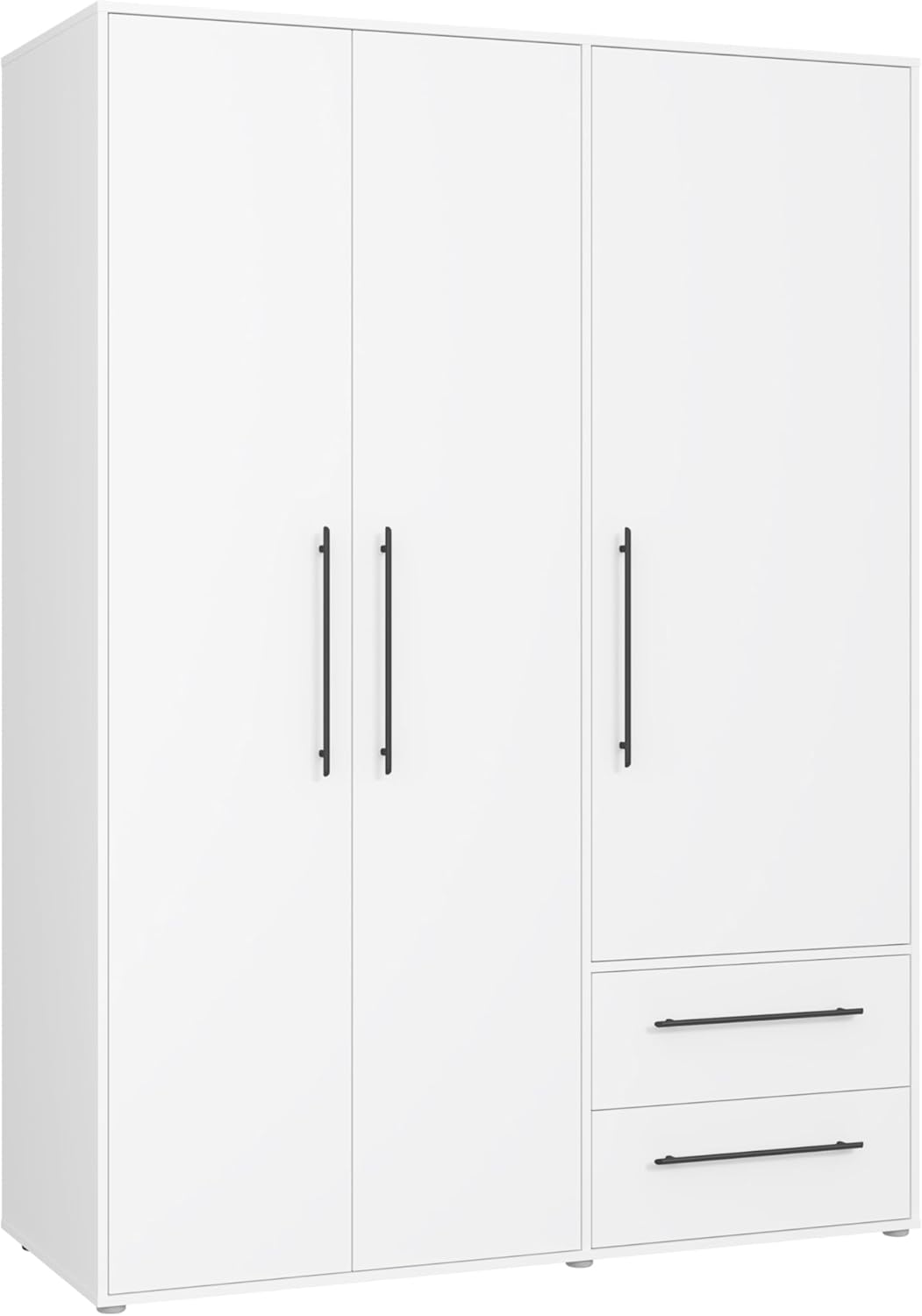 FORTE Jupiter Schrank 140 150, 145 cm breit x 59 cm tief x 200 cm hoch, Weißer Kleiderschrank, Drehtürenschrank, 3-türig, Weiß