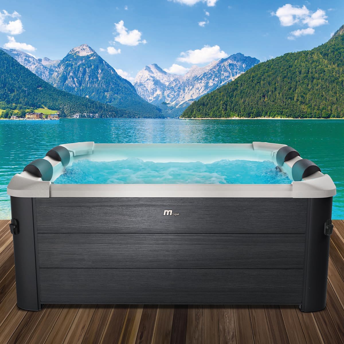 BRAST Whirlpool MSpa Oslo Aero Plus XXL mit Fester Außenwand, 180 × 180 × 65 cm, LED-Beleuchtung 20 einstellbare Farben für 6 Personen, In & Outdoor