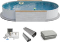 Fresh-Pool Profi Stahlwandpool Set oval, Folie 0,8 mm grau, 525 × 320 × 120 cm, Stahl 0,6 mm weiß