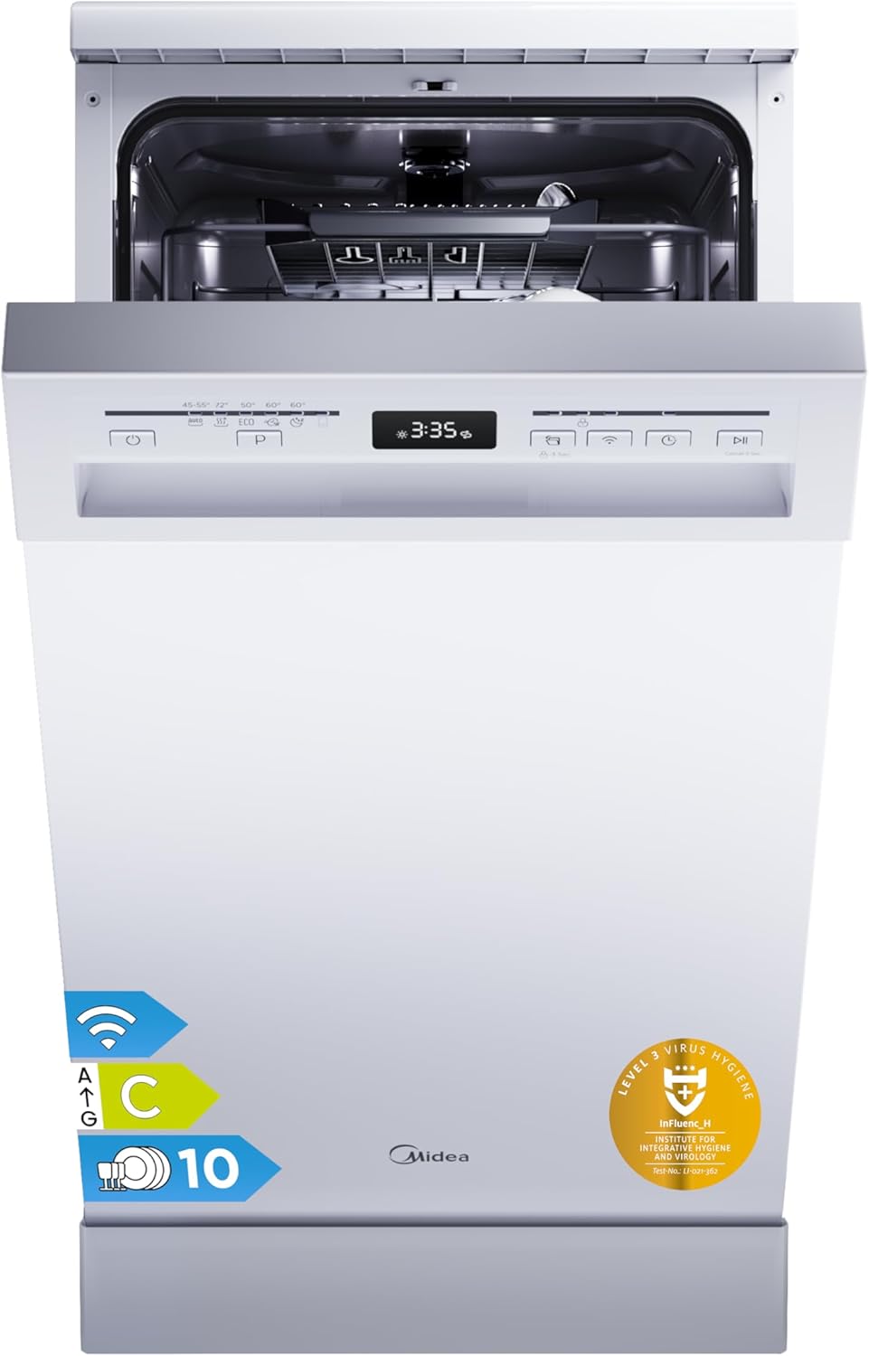 Midea SF 5.45NW10C Geschirrspüler 45 cm Freistehend & Unterbaufähig, Spülmaschine 45 cm mit WIFI, 44 db, 63 kWh/100 Zyklen, 10 Maßgedecke, 7 Programme
