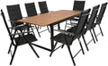 DEGAMO Gartenset Garnitur RIVELLO 9-teilig, 1x Ausziehtisch 150/200 × 90 cm, 8X Klappsessel, Alu anthrazit + Akazie geölt
