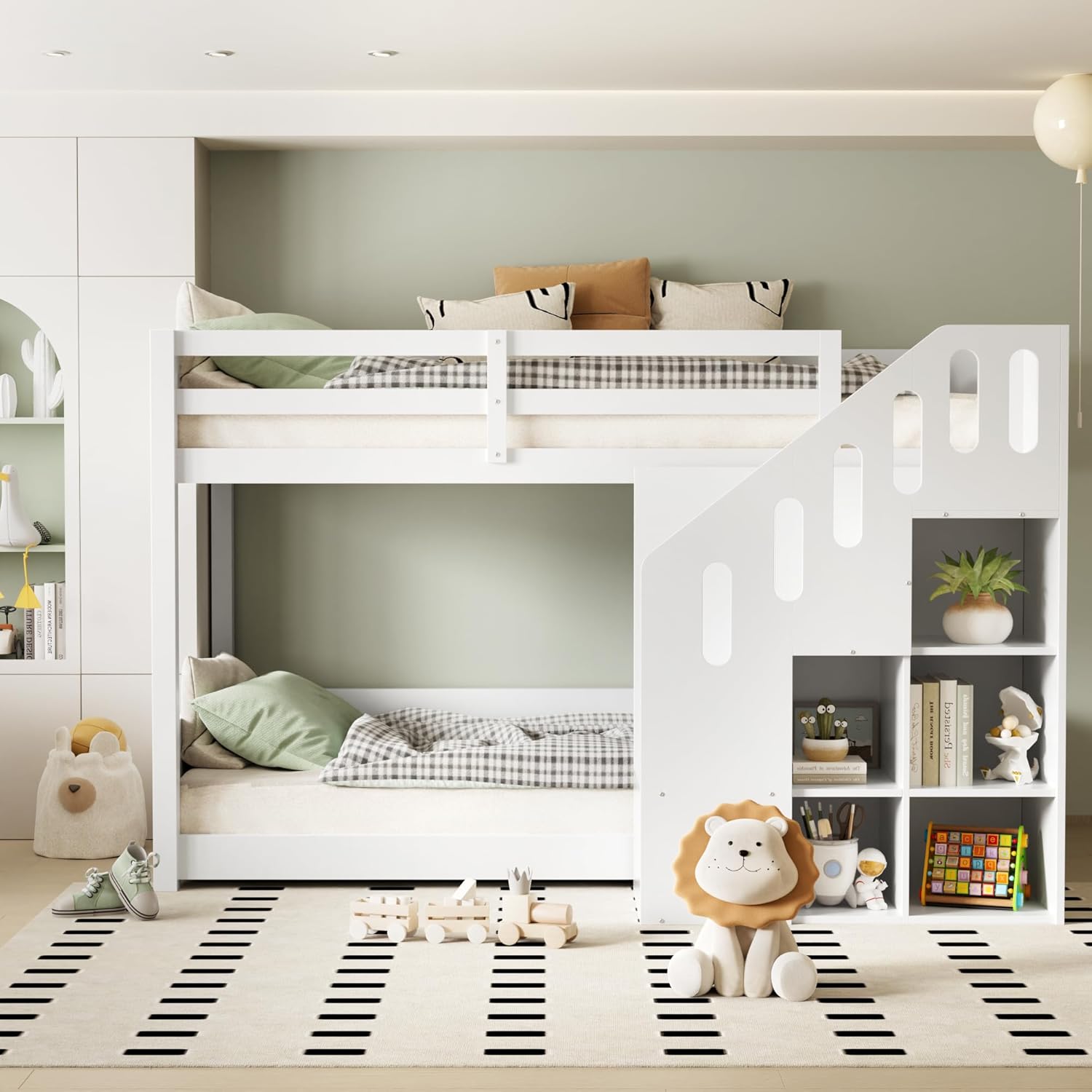 Dolamaní Etagenbett für 2 Kinder 90 × 200 cm, Hochbett mit Treppe, Kinderbett Mit & Schließfächern & Rausfallschutz, Kinderzimmer kinderhochbett, Weiß