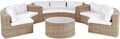 Beliani 9-Sitzer Lounge Rattan Gold Gartenmöbel-Set, Belastung des Tischs: 25 kg Max, Polyrattan, Aluminium, Braun/Weiß