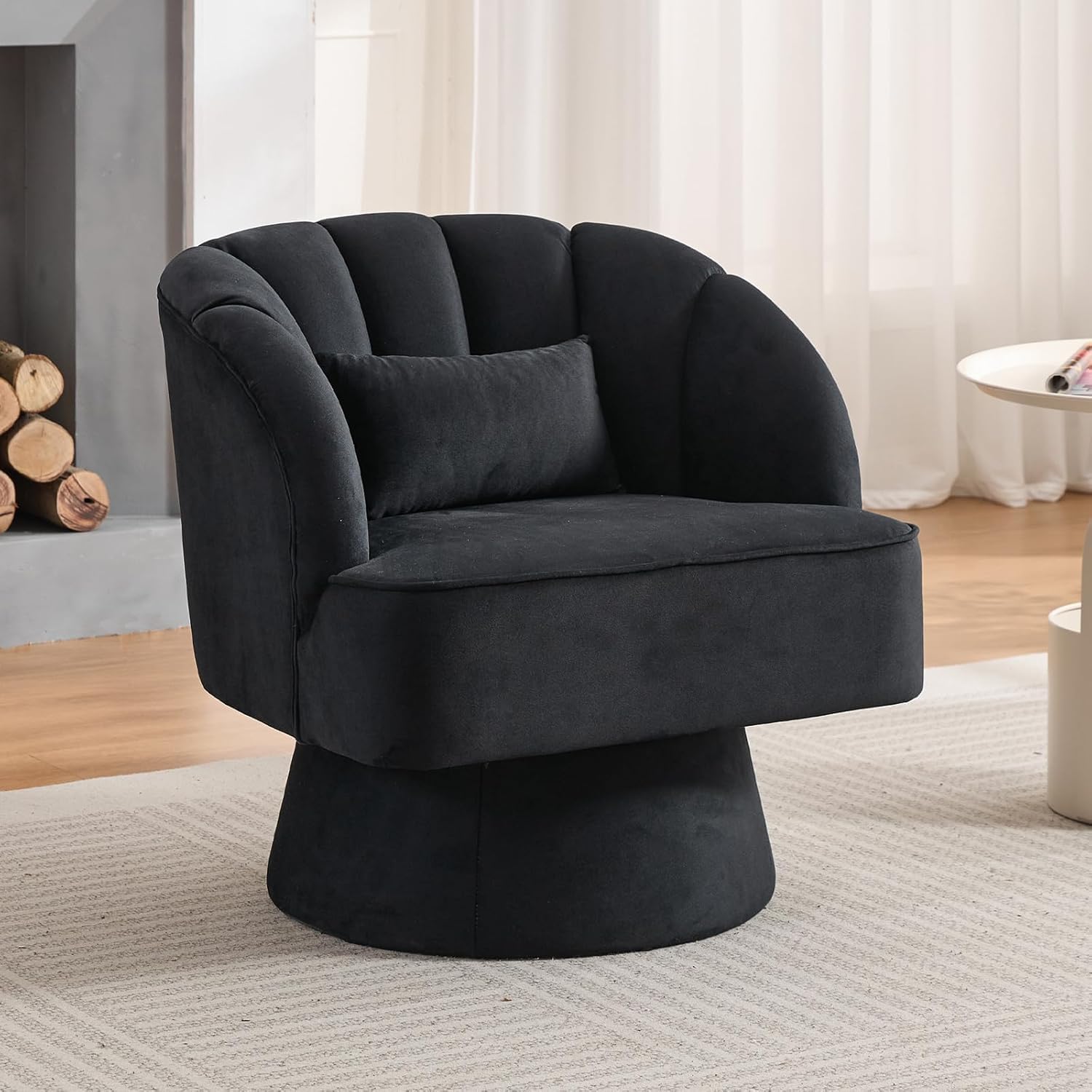 OPULENTHOME Sessel Moderner Dreh , 360 Grad Samt gepolsterter Sessel, bequemer runder Sessel für Wohnzimmer, Schlafzimmer, Leseecke, Schwarz