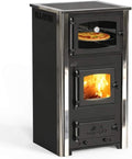 DanDiBo Kaminofen mit Backfach und Herdplatte ABC Concept 2 Air Backofen, 10 kW, Edelstahl, Schwarz/Silber, Glas