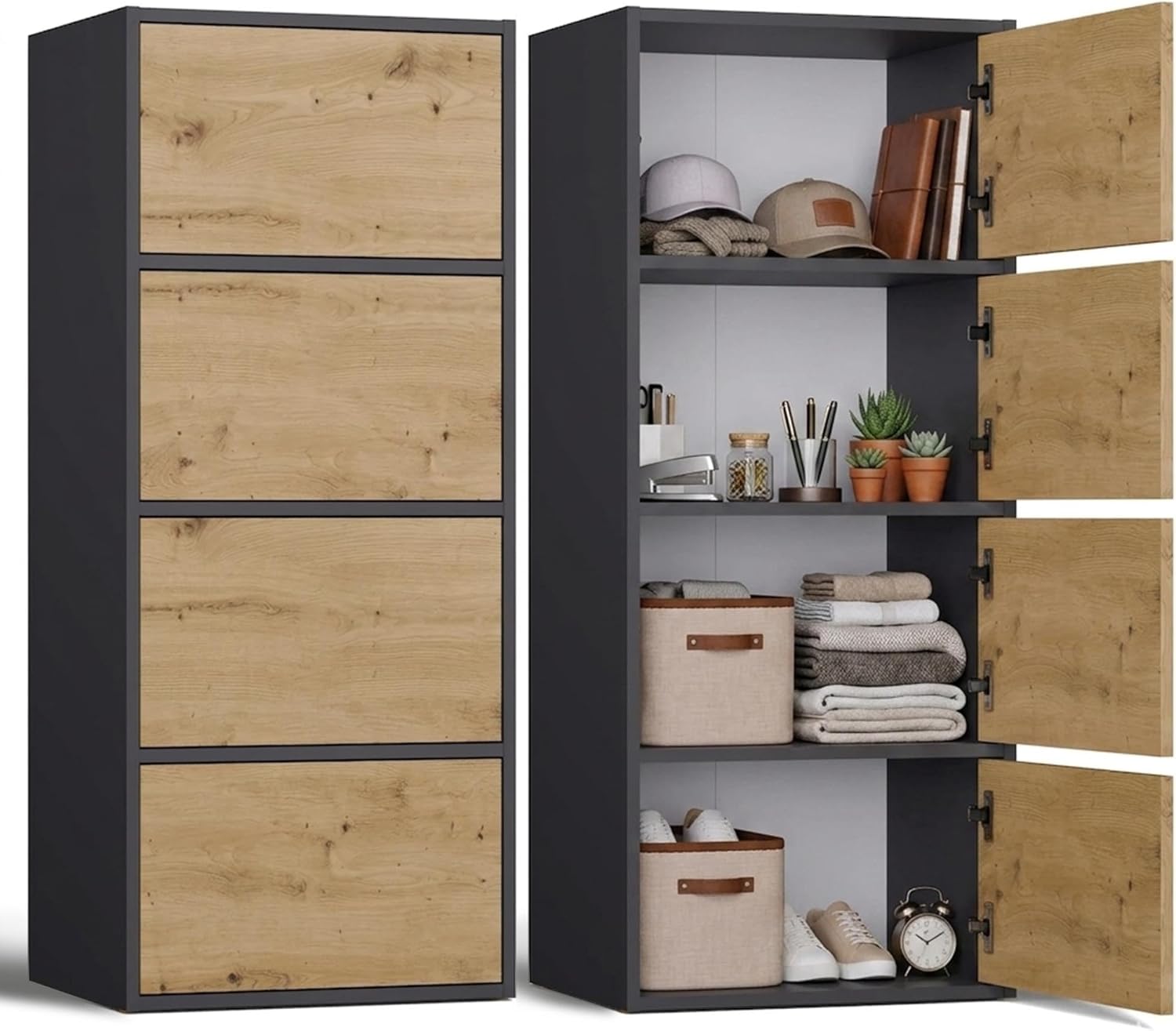 CDF Kommode Mehrzweckschrank 4 Türen Highboard Allzweckschrank Hochkommode Flurschrank für Wohnzimmer Büro Flur Schlafzimmer Aktenschrank