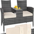 Casaria Gartenbank Sitzbank inkl. Auflagen Wetterfest Polyrattan 320 kg Belastbar Tisch Ablage UV-beständig Garten Balkon Bank 2-Sitzer 143 × 55 cm