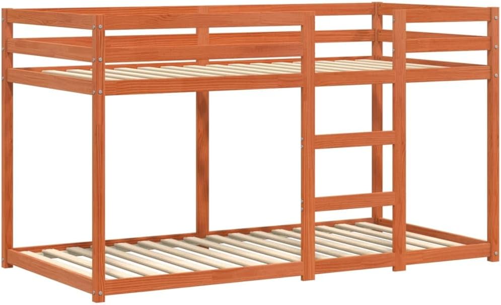 Willood Etagenbett Wachsbraun 90 × 190 cm Massivholz Kiefer Stockbett für begrenzte Platzverhältnisse, Hochbett mit Leitplanken