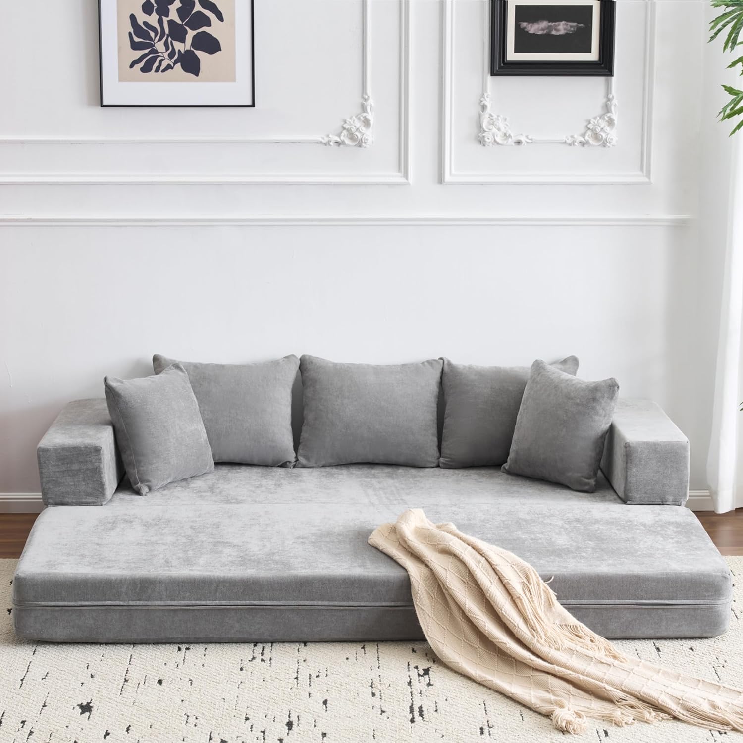 eslohnt Sofa Schlaf 200 × 140 cm , Faltbares Bodensofa mit 5 Kissen, 20 cm Dick-Gute Unterstützung, Faltbare Gästematratze, Öko-Tex-Zertifiziert