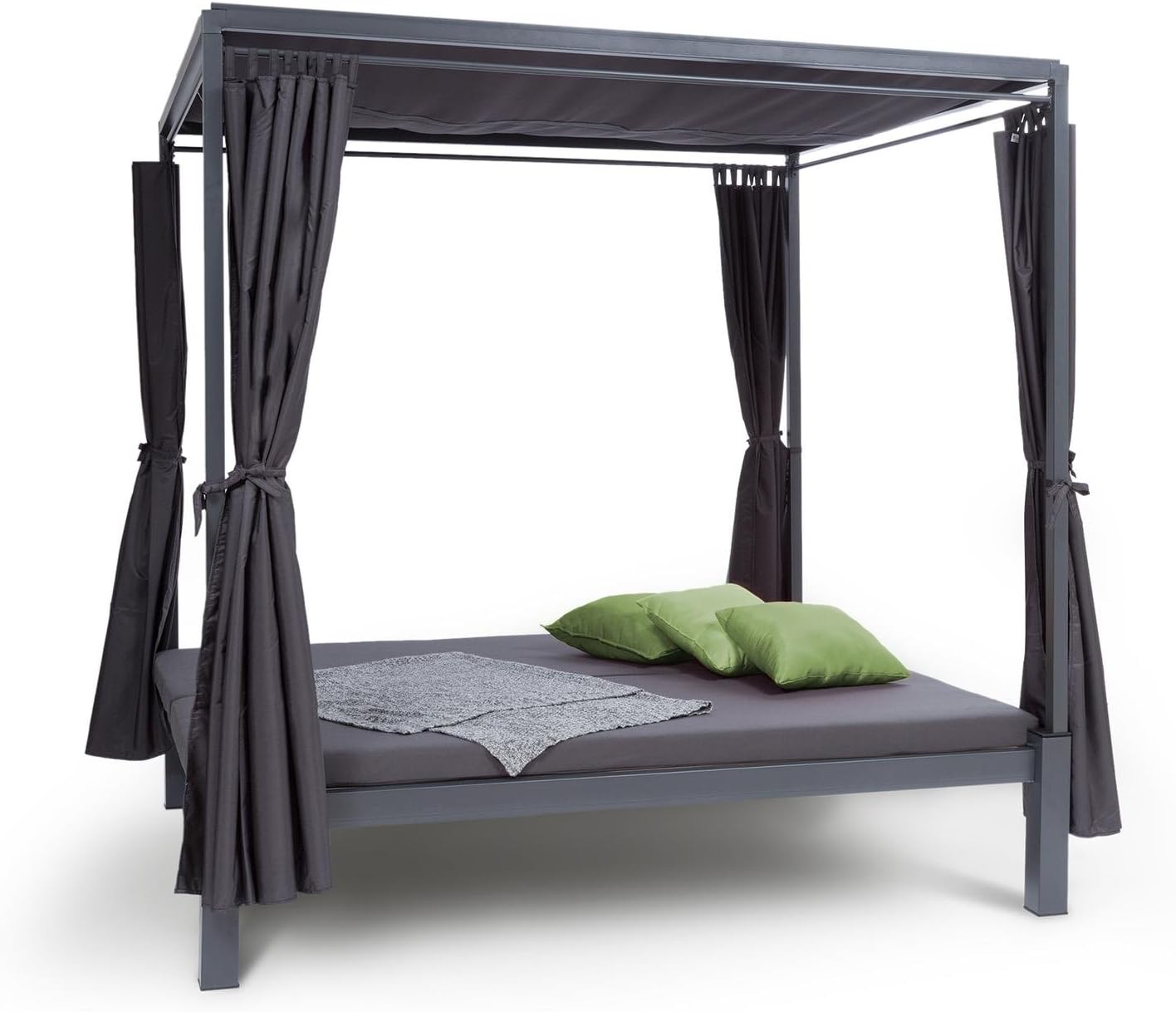 Blumfeldt Senator Lounge, 188 × 208 × 205 cm, Max. 350 kg, Grau, Doppel-Gartenliege mit Sonnendach, Lounge-Pavillon, Komfortable Polsterung