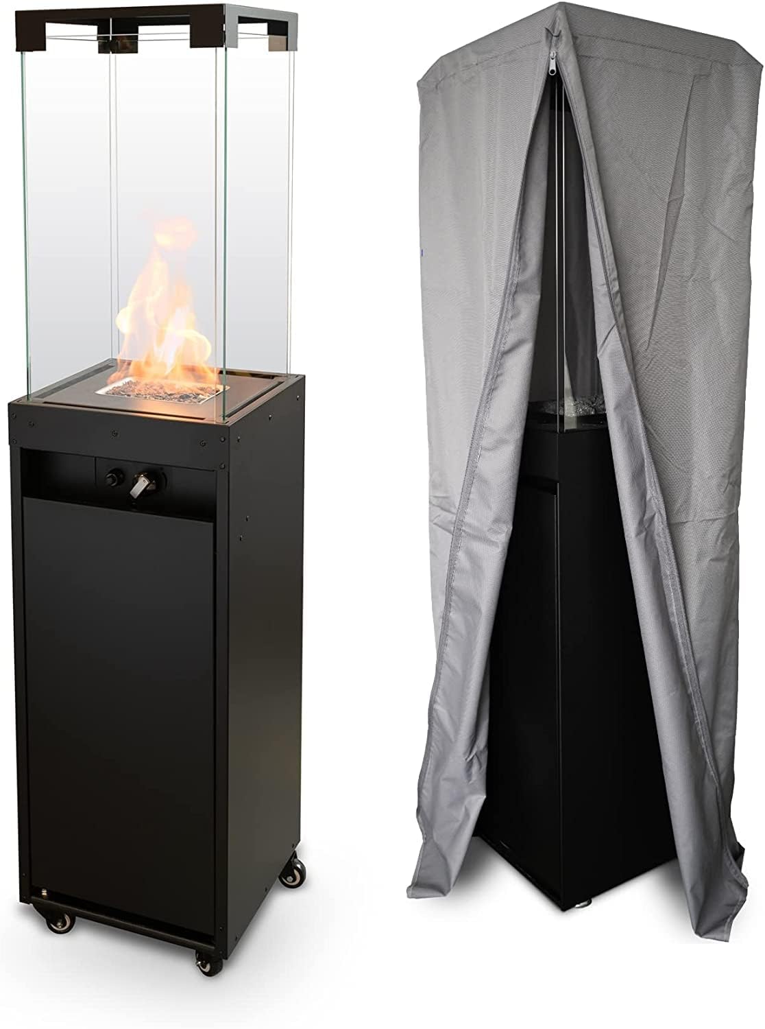 Planika, 8 kW tragbarer und freistehender, 36 × 36 × 150 cm, Faro, Terrassenheizer Gas schwarzer, Propan Heizpilz für Ihren Garten und Terrasse