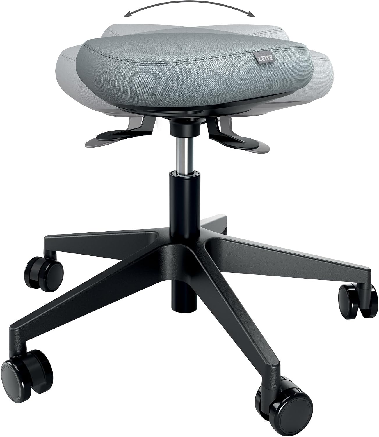 Leitz Ergo Active Höhenverstellbarer Sitzhocker, 47–60 cm, Schwarz, Mit Rollen, Bürohocker mit Sitzpolster, Ergonomischer Drehhocker für Zuhause, Büro