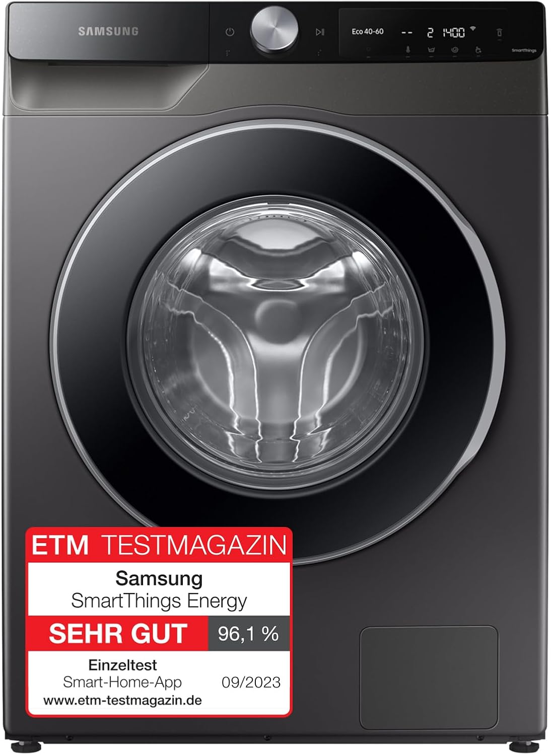 Samsung Waschmaschine, 8 kg, 1400 U/min, WW80T604ALXAS2, Inox/Schwarz, Simple Control, WiFi SmartControl, SuperSpeed 59 Min
