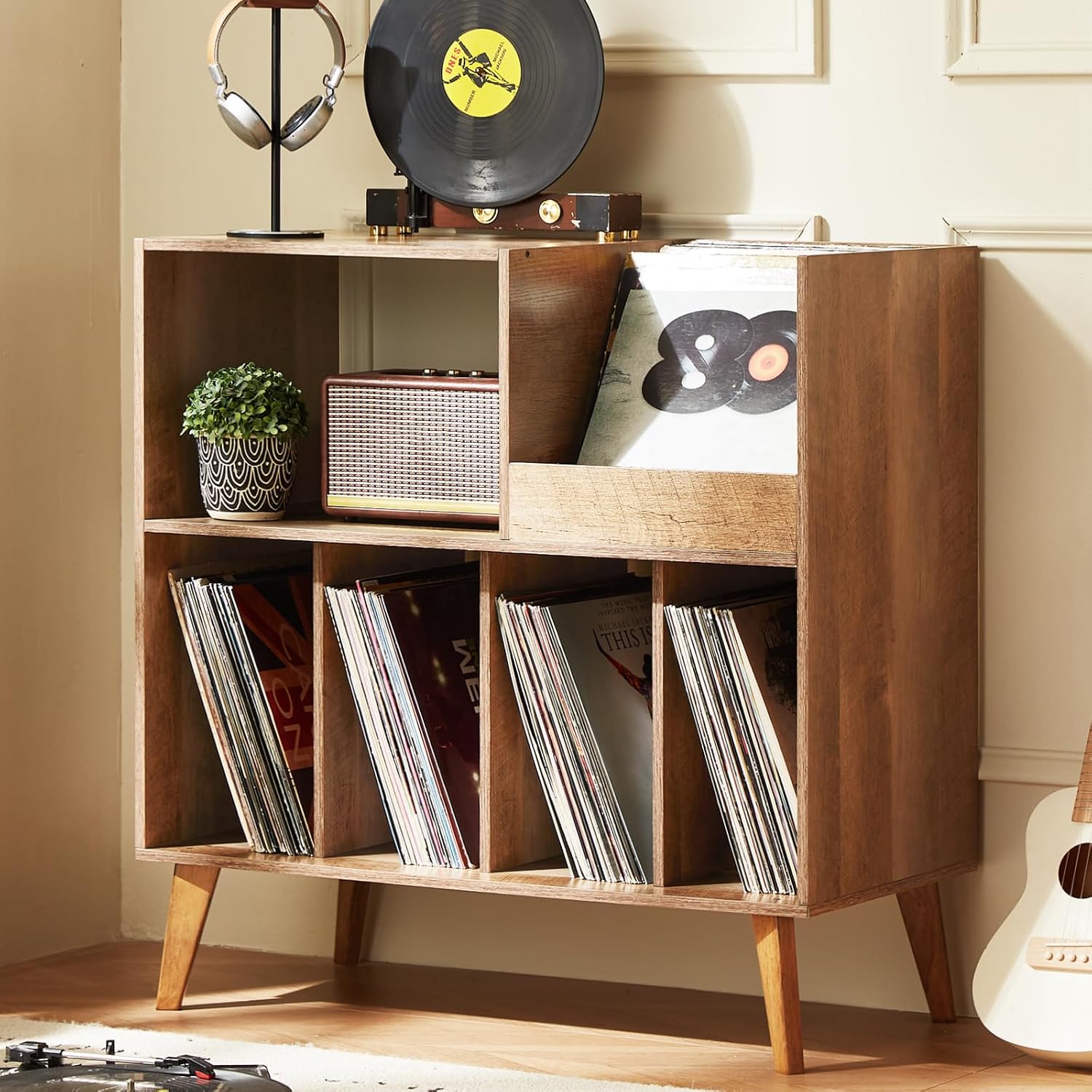 LELELINKY Plattenständer Aufbewahrung Plattenspieler, Plattenständer für bis zu 300 Alben, Plattenregal für Musikzimmer und Wohnzimmer, Stauraum