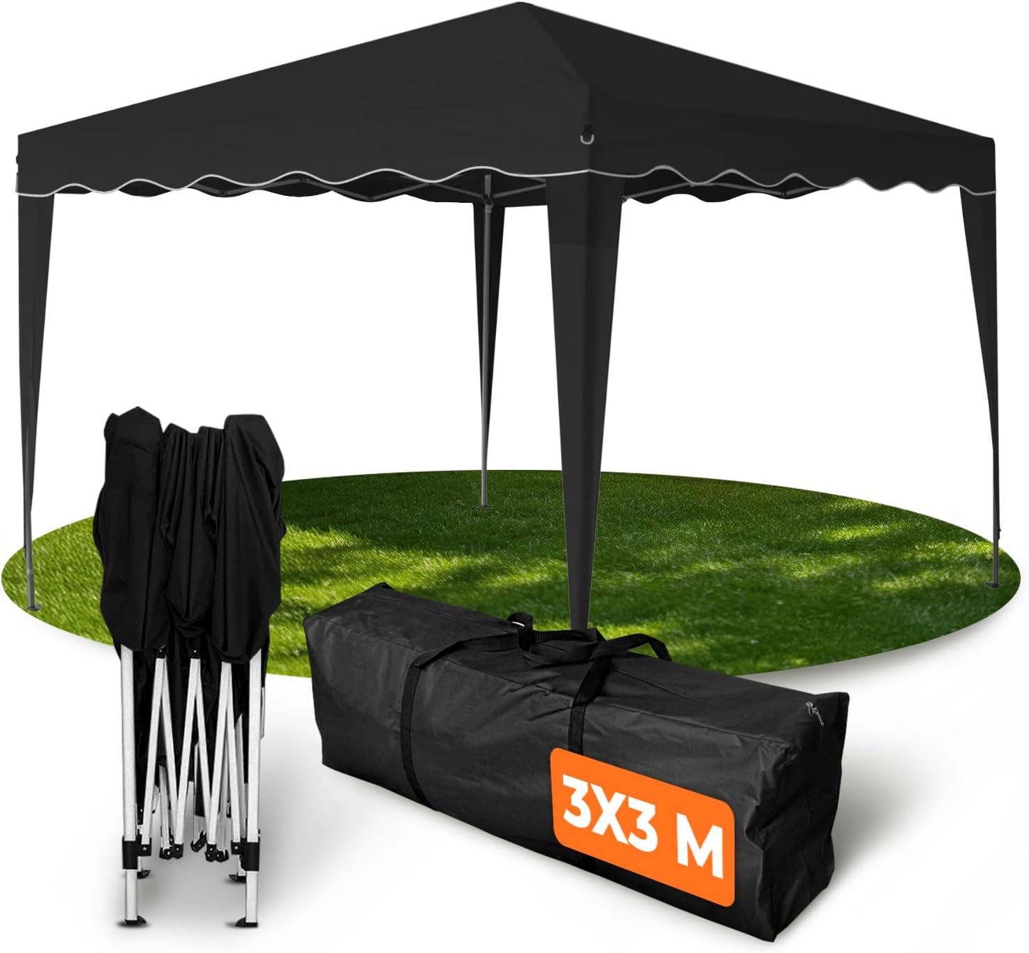 Kronenburg Faltpavillon wasserdicht Dachmaß 3 × 3 m UV Schutz 50+ Pavillon in Schwarz