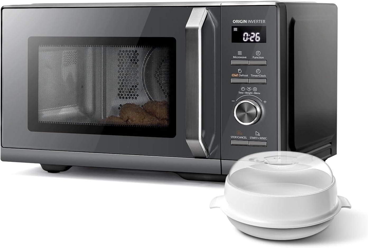 Toshiba MW3-AC26SFI, Mikrowelle mit Grill und Heißluft 6-in-1 Mikrowellenherd mit Dampfgarer 26 l 900 W Origin Inverter, Grau, MG, Chef Defrost, Dampf