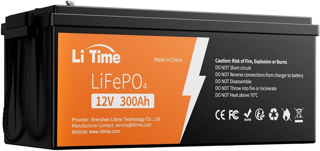 LiTime 12 V 300 Ah LiFePO4 Lithium Batterie, Eingebautes 200A BMS 3840 Wh Energie Deep-Cycle-Batterien, Wohnmobil