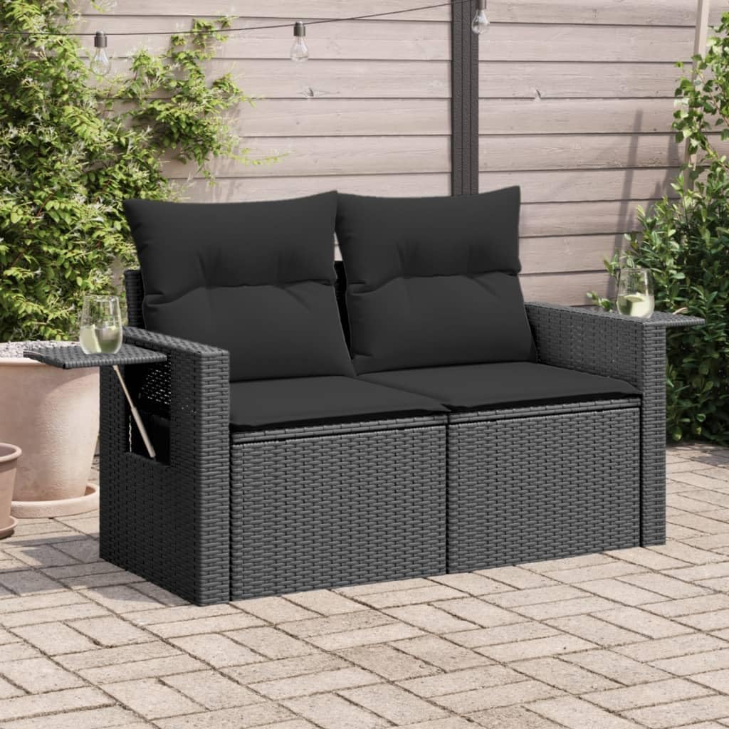 Festnight 2-Sitzer Gartensofa mit Stauraum Rattan Sofa Outdoor Kleines Balkon Sofa Balkonmöbel Polyrattan Gartenlounge Polyrattan Gartenmöbel Set