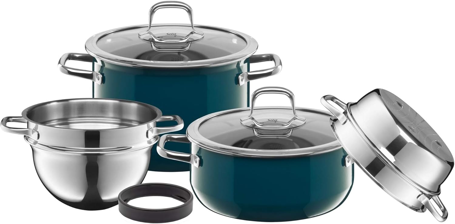 Silit Compact Topfset Induktion 4-teilig, Kochtopf Set mit Glasdeckel, Induktions Töpfe Set nickelfrei, Silargan Funktionskeramik, Petrol