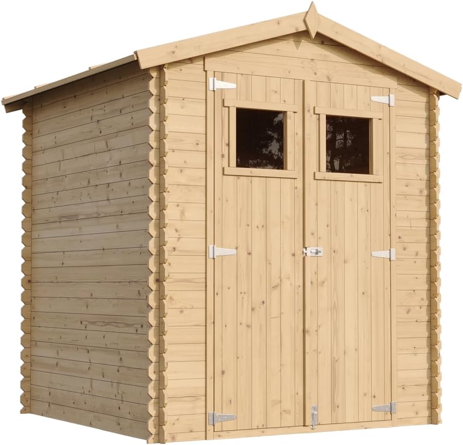 TIMBELA Holzhaus Gartenhaus, Gartenschuppen Holz B196xL186xH218 cm/ 2,82 m2,  M320, Lagerschuppen für Garten, Fahrrad Schuppen
