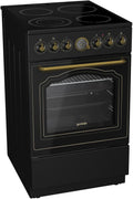 Gorenje EC 52 CLB Classico Stand Herd Matt-Schwarz Nostalgie Backofen, Schwarz/Gold, Kochfeld