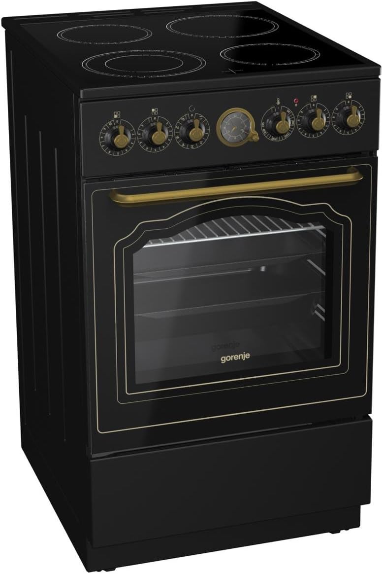 Gorenje EC 52 CLB Classico Stand Herd Matt-Schwarz Nostalgie Backofen, Schwarz/Gold, Kochfeld