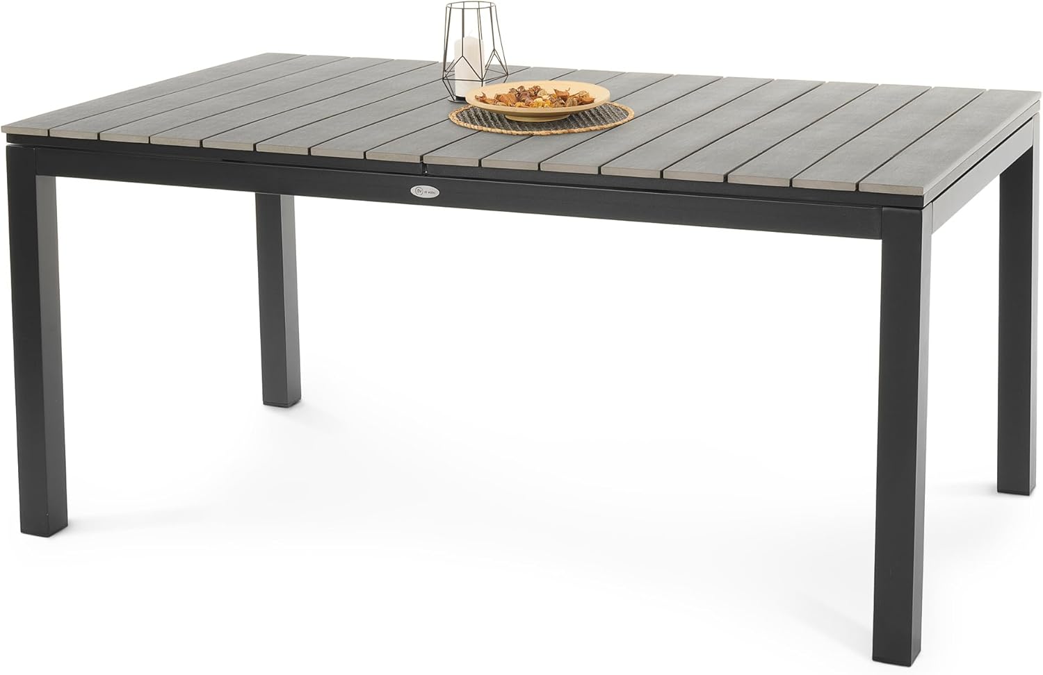 Di volio Gartentisch Drena ausziehbar 160 × 210 cm, Grau, Wetterfester Aluminium-Terrassentisch in Holzoptik