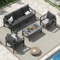 OMERAI Aluminium Gartenmöbel Set 4-tlg. für 5 Personen, Gartenlounge mit wasserdichter Schutzhülle, Outdoor Gartengarnitur für Garten, Dunkelgrau