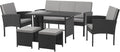 SVITA Denver Polyrattan Gartenmöbel Essgruppe, wetterbeständig, Lounge Esstisch Schwarz, Schwarz/Grau