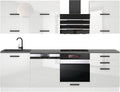 B BELINI GROUP Belini Küchenzeile Küchenblock Madison, 240 cm, Arbeitsplatten, Weiß Hochglanz, Weiß/Schwarz, Aluminium