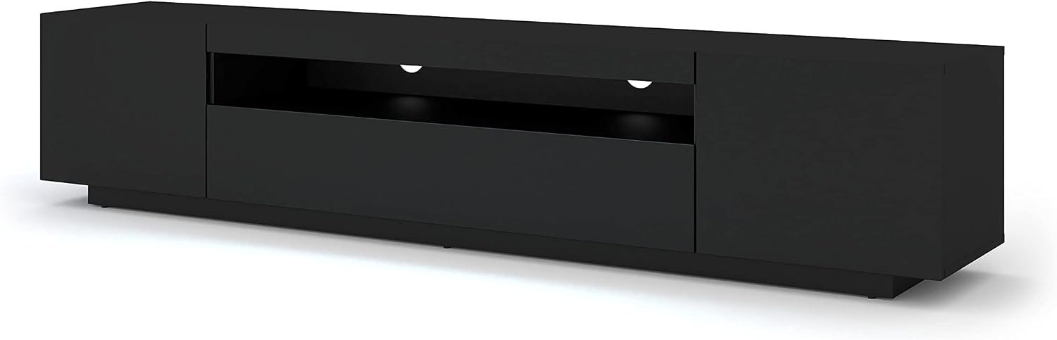 BIM Furniture Lowboard TV 200 cm, Fernsehschrank HiFi Schrank fürs Wohnzimmer Schwarz Matt, Universell Sideboard mit Laminierten Fronten