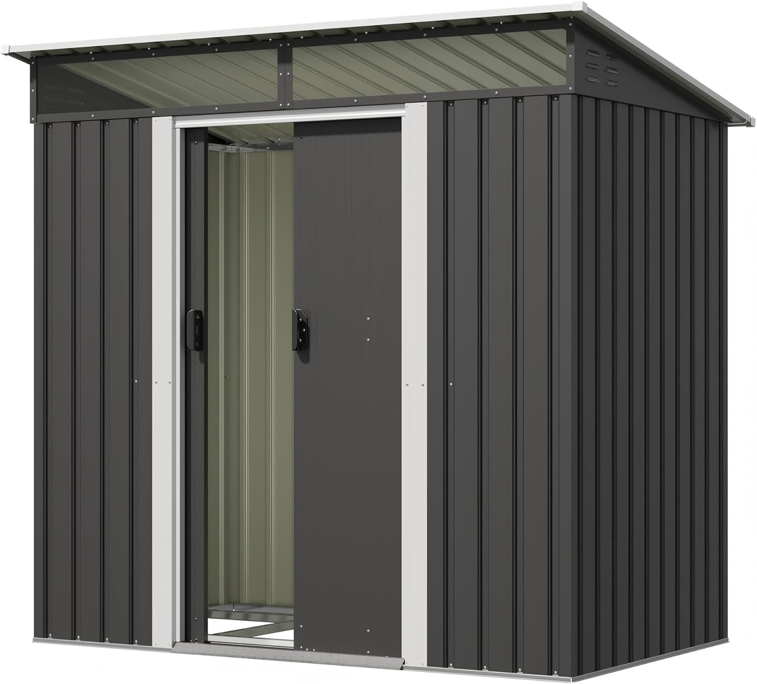 Devoko Metall Geräteschuppen 196 × 122 × 182 cm mit Fundament, 3.6m3 Gerätehaus mit Oberlichte und Pultdach, Outdoor, Wetterfest, Anthrazit