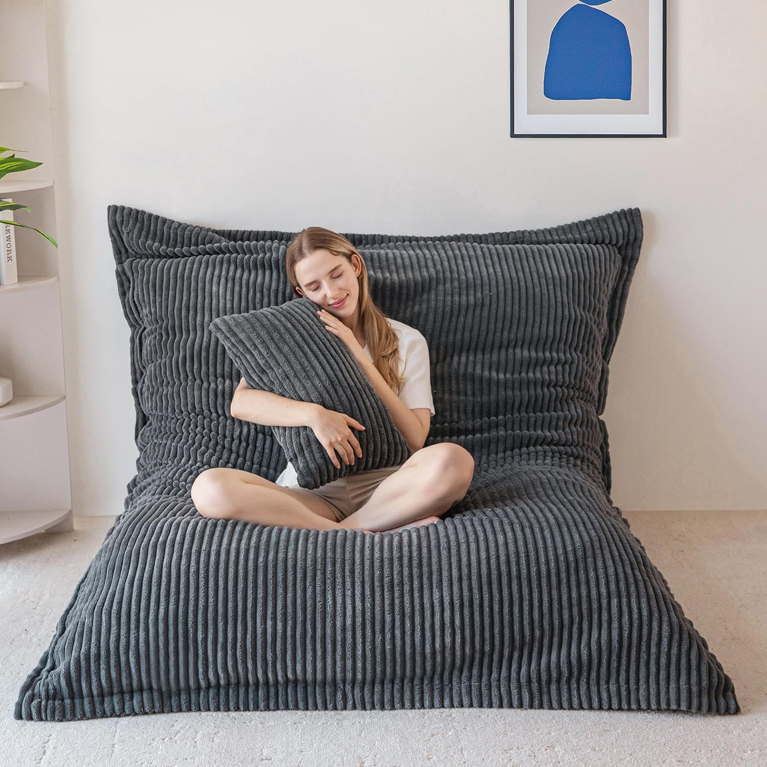 MAXYOYO Sitzsack XXL, Großes Bodenkissen für Erwachsene & Paare, aus Cordstoff Abnehmbar, Riesen Bean Bag mit Flauschiger Schaumstoff Füllung